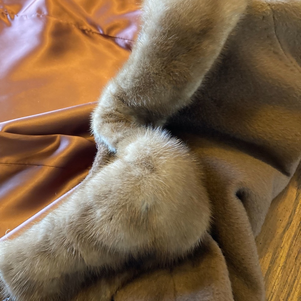 Stephen Fortmann vintage brown wool coat with fur collar.